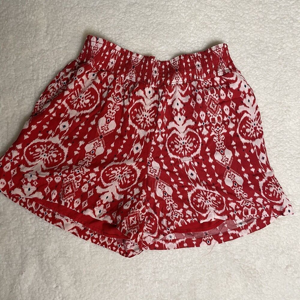 Knox Rose Womens Red High Rise Elastic Waist Paper Bag Shorts Size Medium